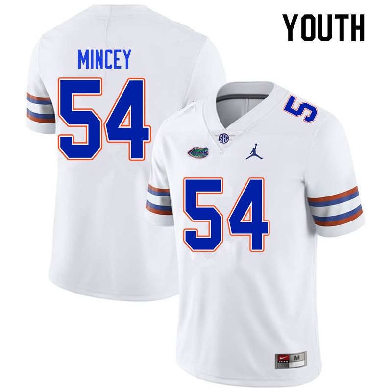 Youth NCAA Florida Gators Gerald Mincey #54 Stitched Authentic Nike White College Football Jersey ZYG3865XA